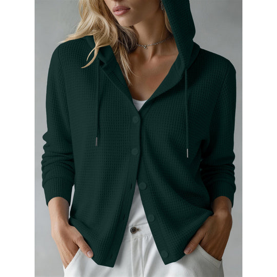 Damen Kapuzen-Strickjacke mit Waffelstruktur und Knopfleiste Shop Nory
