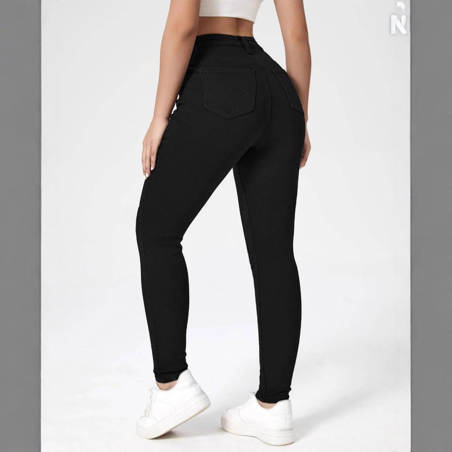 Damen Hochtaillierte zerrissene Skinny-Jeans mit Perlenbesatz und Sculpting-Effekt Shop Nory
