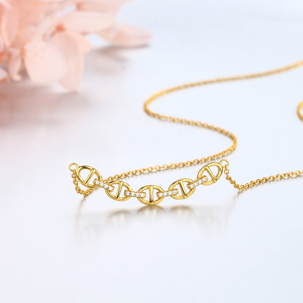 Damen Halskette mit stilvollem Gliederdesign und funkelnden Zirkonia Shop Nory
