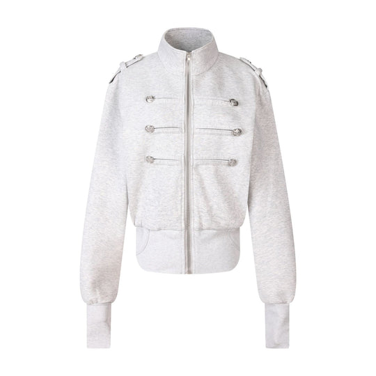 Damen Kurze Sweatjacke im Military‑Style mit Stehkragen und Zierpatten Shop Nory