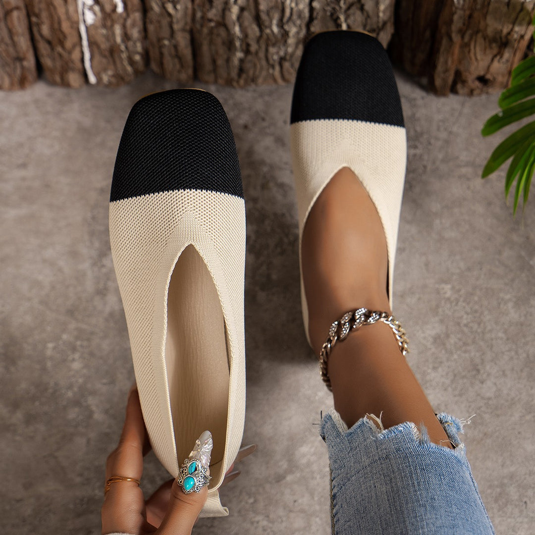 Damen Zweifarbige Strick‑Ballerinas mit quadratischer Kappe und elastischem Schaft Shop Nory