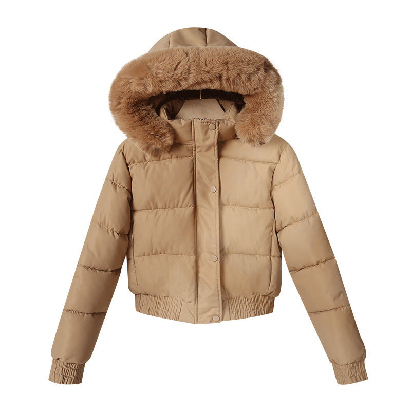 Damen nan kurz geschnittene Thermosteppjacke mit abnehmbarer Kunstfellkapuze und Rippbündchen Shop Nory