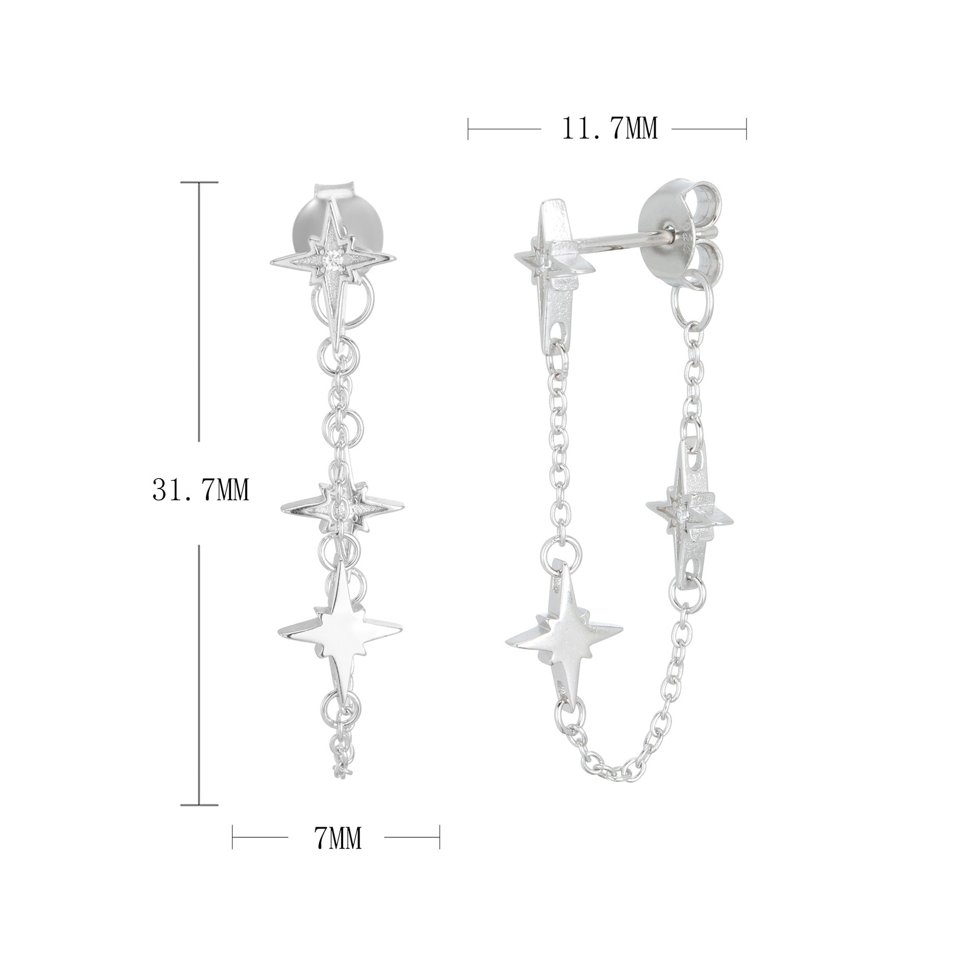 Damen Ohrringe mit funkelndem Sternendesign aus hochwertigem 925 Sterling Silber Shop Nory