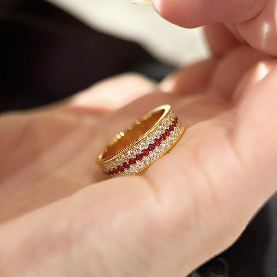 Damenring mit luxuriösem mehrfarbigen Zirkonia-Besatz und elegantem Goldrahmen Shop Nory