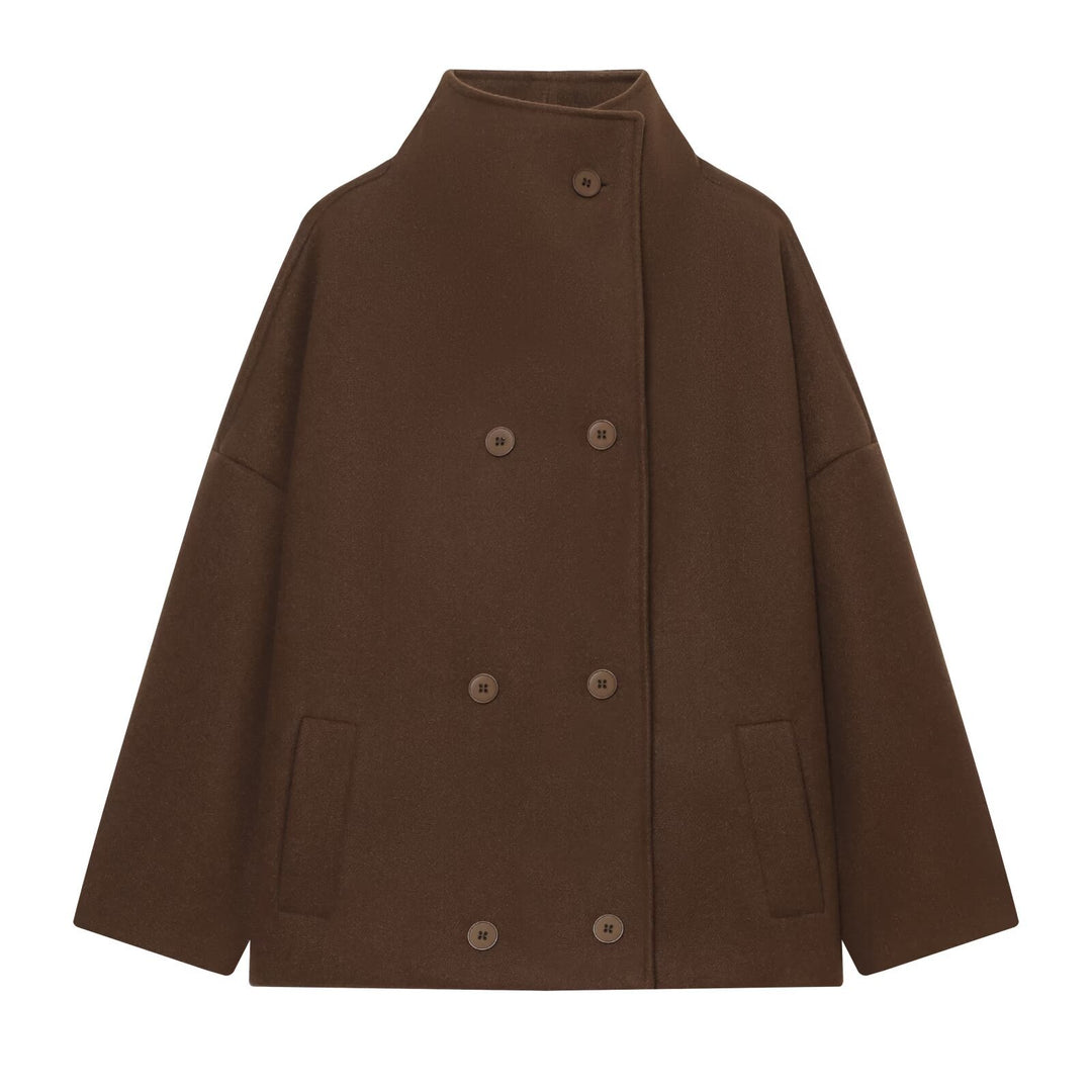 Damen Kurzes Cape-Mantel aus Wollmix mit hohem Stehkragen und doppelreihiger Knopfleiste Shop Nory