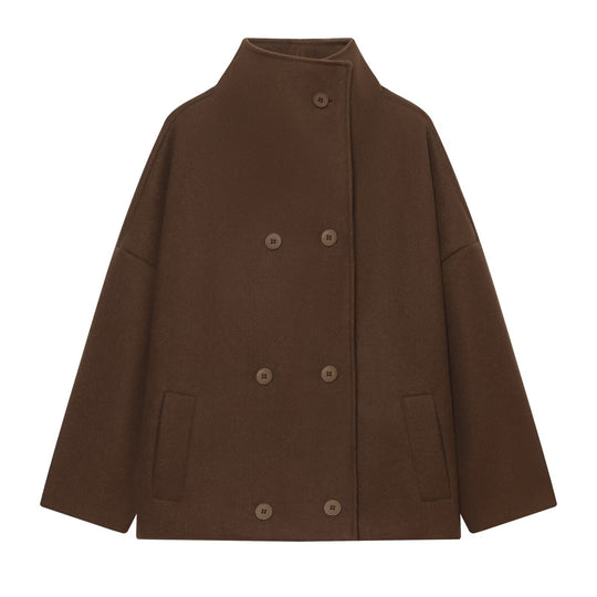 Damen Kurzes Cape-Mantel aus Wollmix mit hohem Stehkragen und doppelreihiger Knopfleiste Shop Nory