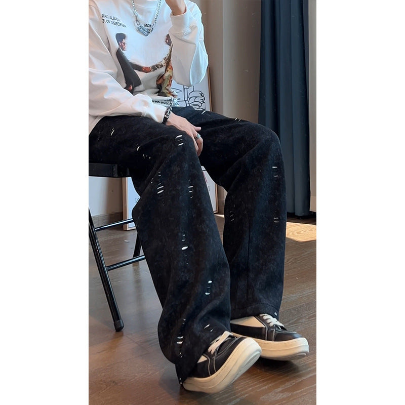Herren Oversized Cordhose mit Distressed‑Details, weitem Bein und Tunnelzug Shop Nory