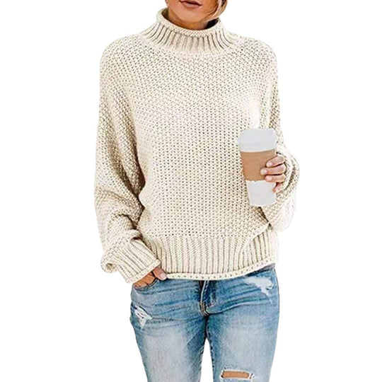 Damen Grobgestrickter Boxy-Rollkragenpullover mit strukturierter Waffeloptik und geripptem Saum Shop Nory