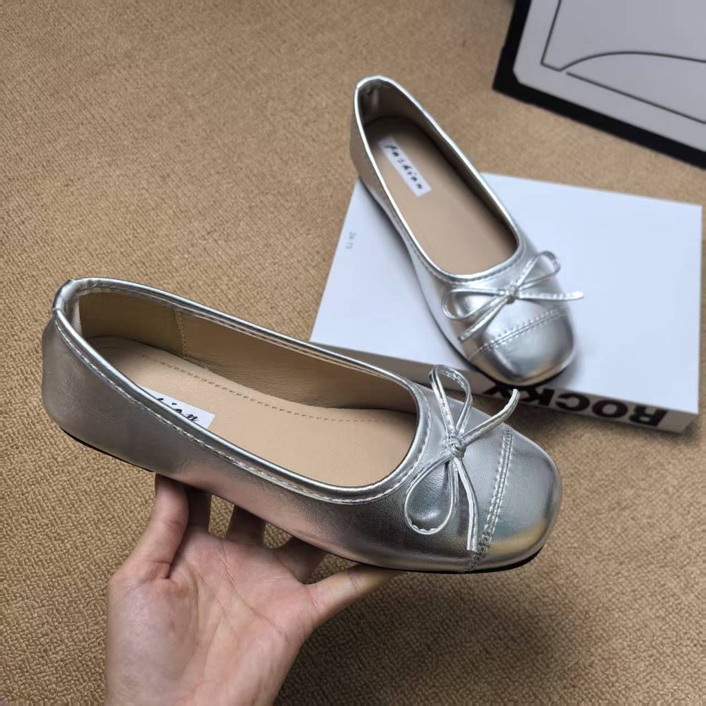 Damen Ballerinas mit elegantem Glanz und verspieltem Schleifendetail