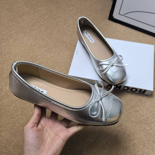 Damen Ballerinas mit elegantem Glanz und verspieltem Schleifendetail