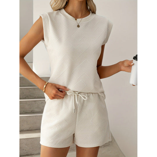 Damen Kurzarm-Overall mit Rüschendetails und Bindegürtel