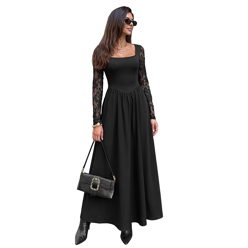 Damen Figurschmeichelndes Midikleid mit Spitzenärmeln und eckigem Ausschnitt Shop Nory