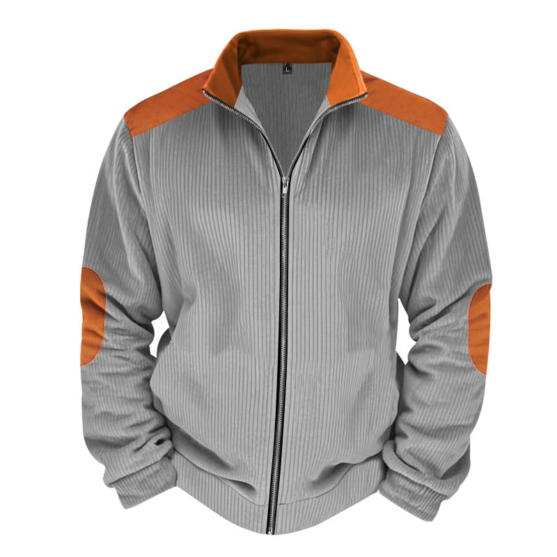 Herren Sportliche Zip-Jacke mit Rippenstruktur und Kontrastärmel