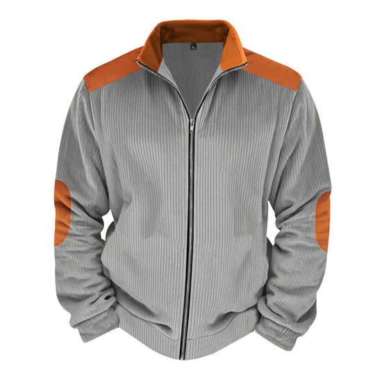 Herren Sportliche Zip-Jacke mit Rippenstruktur und Kontrastärmel