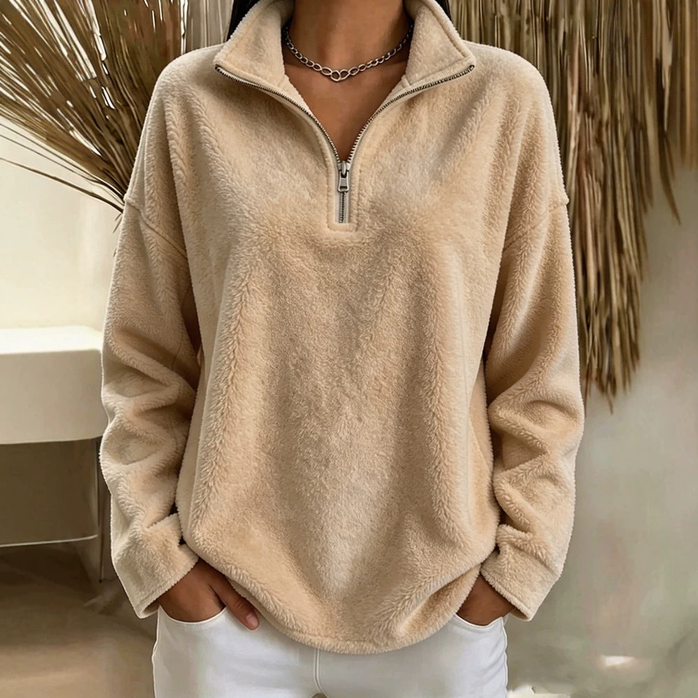 Damen Kuscheliger Fleecepullover mit halbem Reißverschluss Shop Nory