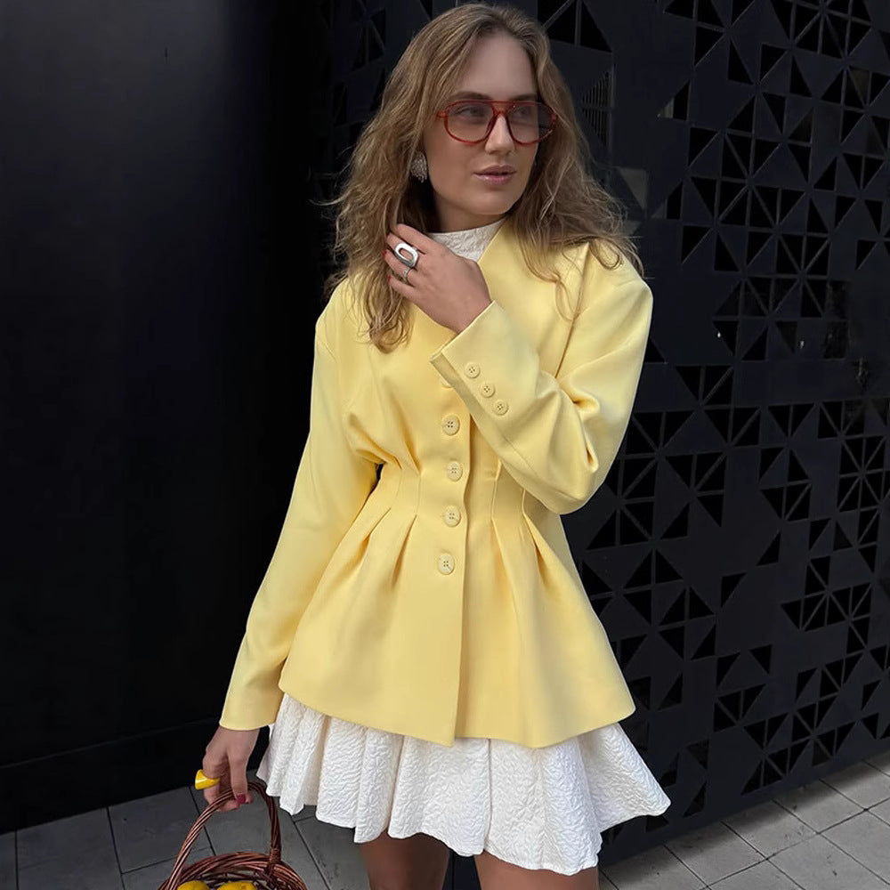 Damen Taillierter Blazer mit Kellerfalten und schwingendem Peplum Shop Nory