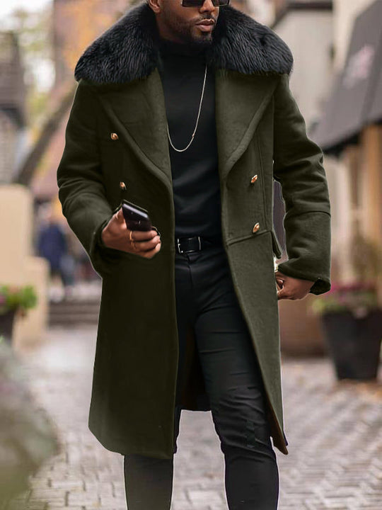 Herren elegante Wolljacke mit kunstfellkragen