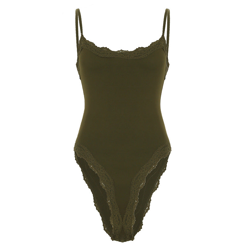 Damen eleganter Bodysuit mit Spitzenakzenten und verstellbaren Trägern