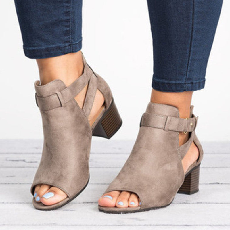 Damen Offene Absatzsandalen mit modischen Riemchen und stabiler Laufsohle