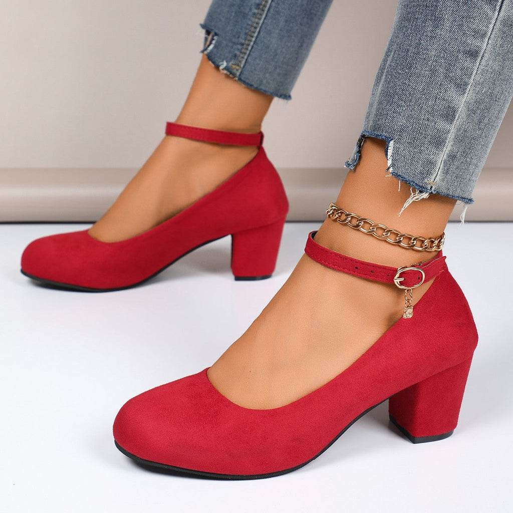 Damen Blockabsatz-Pumps mit verstellbarem Riemen und elegantem Stil