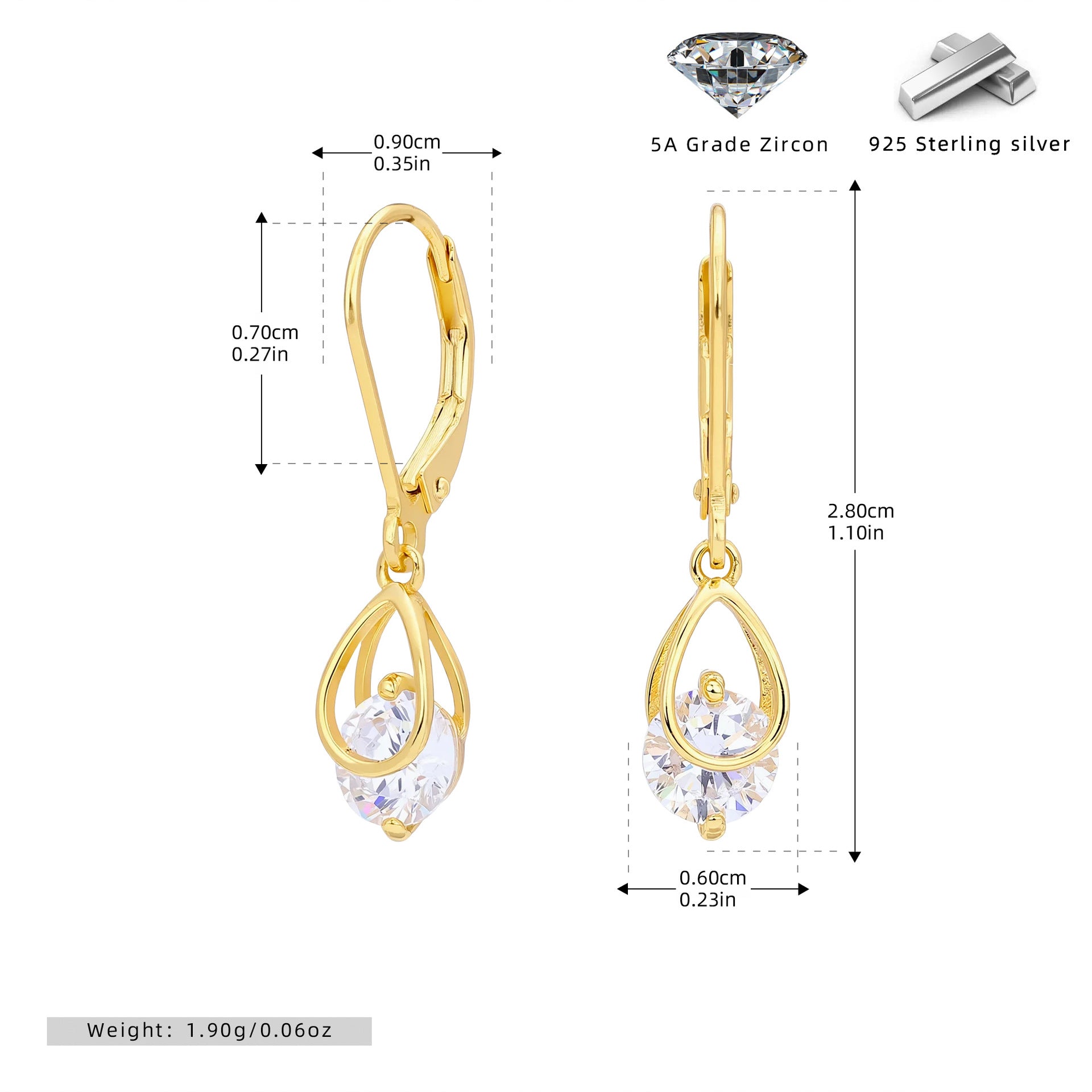 Damen Ohrhänger mit funkelnden Zirkonanhängern aus hochwertigem 925 Sterling Silber Shop Nory