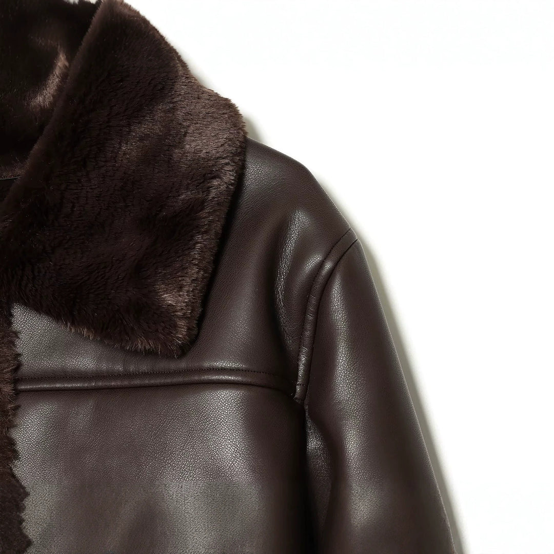 Damen Kurzjacke aus Lederoptik mit Teddy-Futter, aufgesetzten Taschen und Umlegekragen Shop Nory