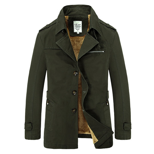 Herren militärisch inspirierter Kurzmantel mit Teddyfleece‑Innenlage und Reißverschluss‑Brusttasche Shop Nory