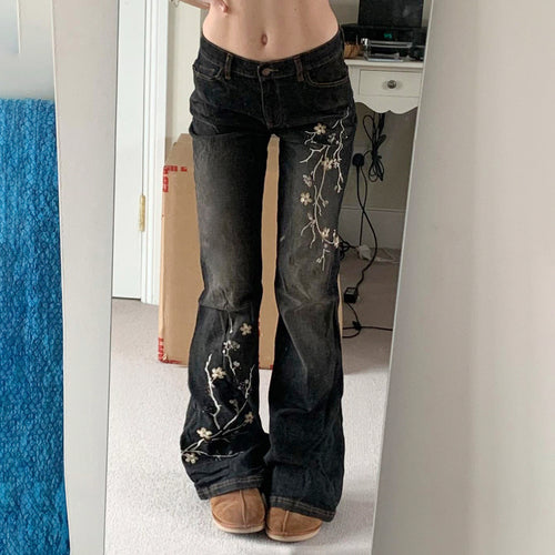 Damen nan taillierte Schlaghose-Jeans mit floraler Stickerei, Stretchdenim und Five-Pocket-Schnitt Shop Nory