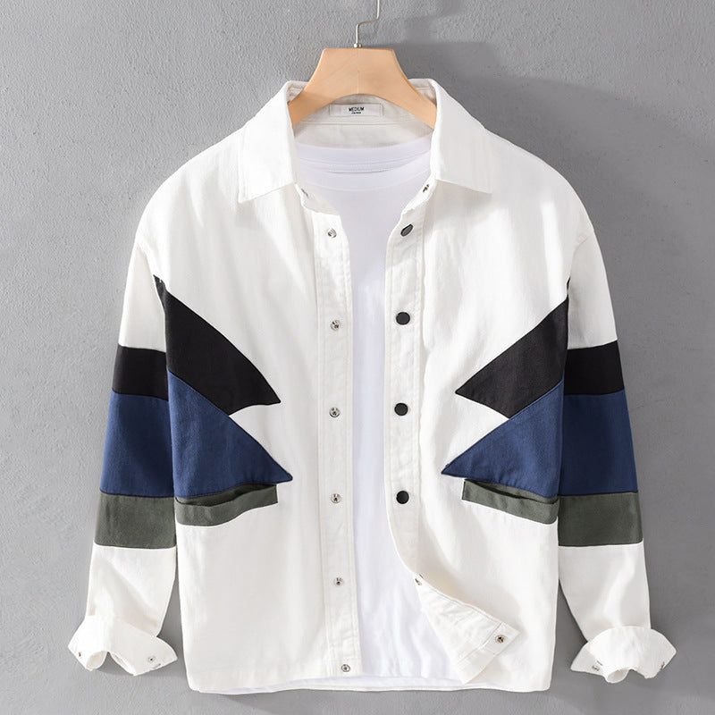 Herren Baumwoll-Overshirt im Layering-Stil mit geometrischen Colorblock-Einsätzen und Druckknopf-Leiste Shop Nory
