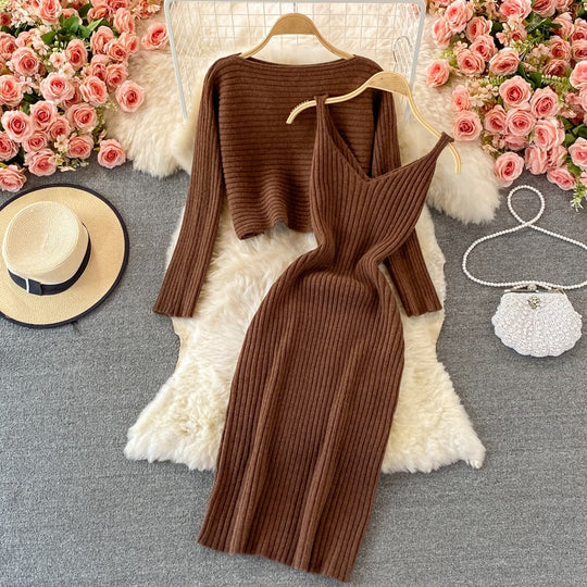 Damen Modisches Strickkleid- und Oberteil-Set Shop Nory