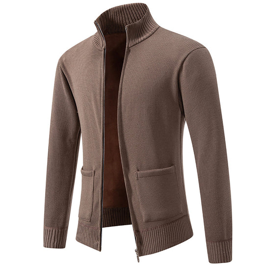 Herren feinstrukturierter Reißverschluss-Strickcardigan mit Stehkragen und aufgesetzten Taschen Shop Nory