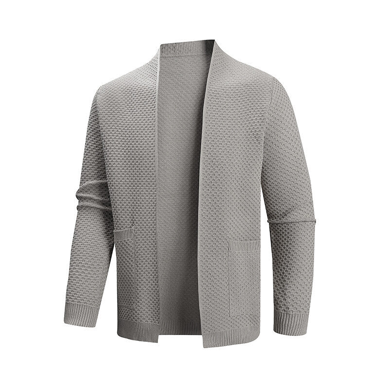 Herren offener Waffelstrick-Cardigan mit Schalkragen, aufgesetzten Taschen und gerippten Bündchen Shop Nory