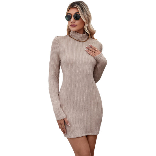Damen figurbetontes Strickkleid mit Rollkragen und Zopfstrick-Optik Shop Nory
