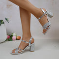 Damen Glamouröse Blockabsatz-Sandalen mit glitzernden Riemen