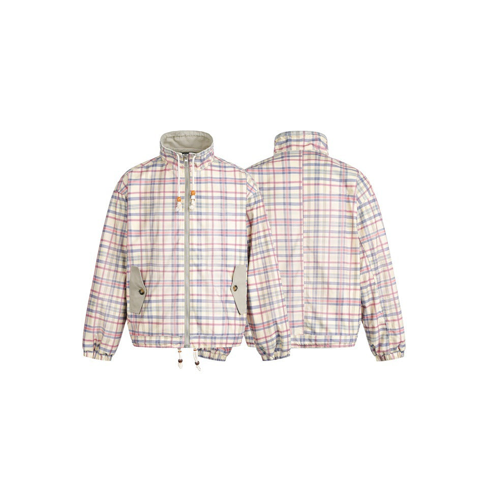 Damen Leicht wattierte karierte Boxy‑Bomberjacke mit Tunnelzugsaum, Holzperlenkordel und Pattentaschen Shop Nory