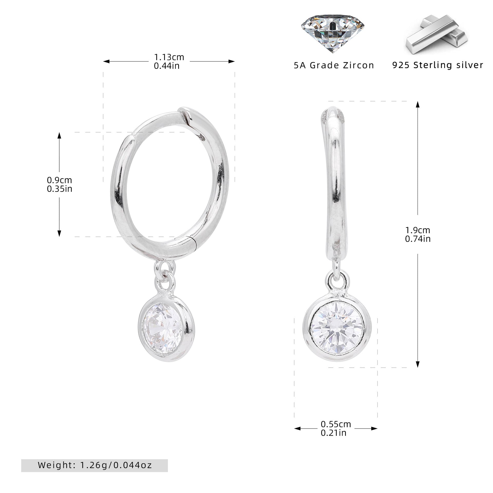 Damen Ohrhänger mit Smoky Zirkon-Anhängern aus hochwertigem 925 Sterling Silber Shop Nory