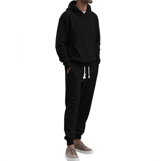 Herren Strukturierter Lounge-Set mit Kapuzenpullover und Jogginghose Shop Nory