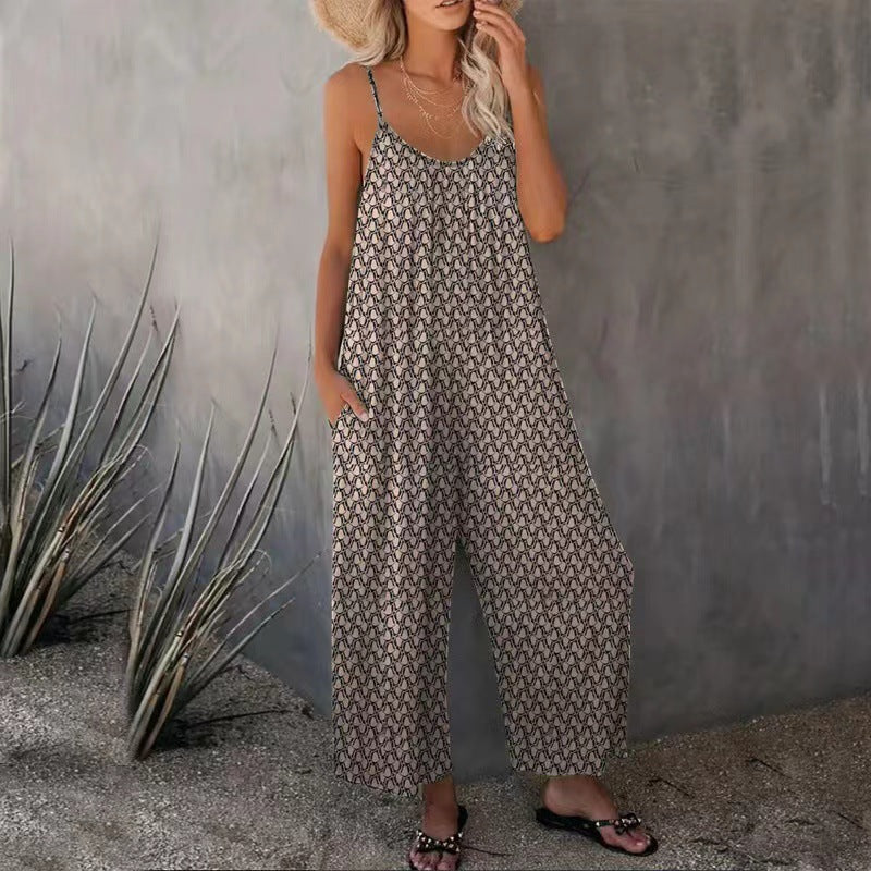 Damen lässiger Jumpsuit mit zartem Muster