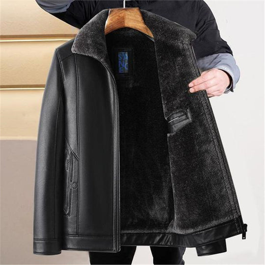 Herren Schaffellgefütterte Echtlederjacke mit Thermofutter und Stehkragen Shop Nory