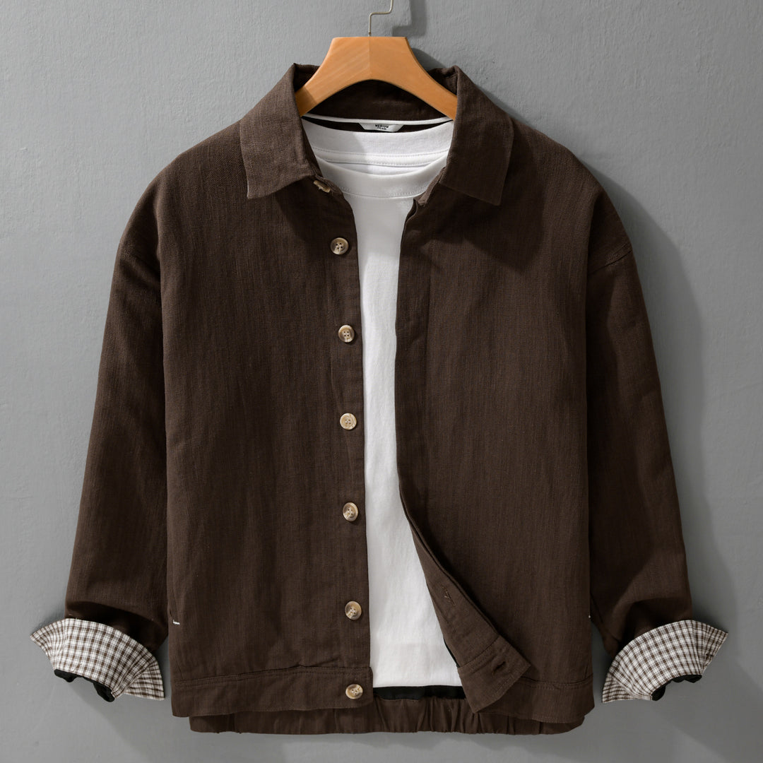 Herren Leichte Leinen-Überhemd-Jacke mit Hemdkragen und verdeckter Knopfleiste Shop Nory