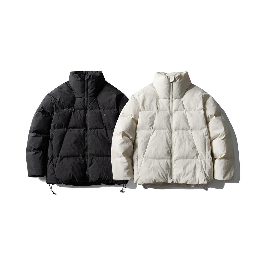Unisex Kurz geschnittene quadratische Stepp‑Pufferjacke mit hohem Funnel‑Kragen und verstellbarem Saum Shop Nory