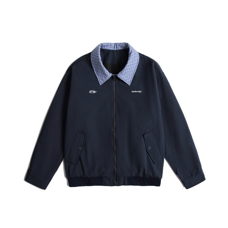 Herren Leichte Harrington-Bomberjacke mit Karierter Hemdkragen und Pattentaschen Shop Nory
