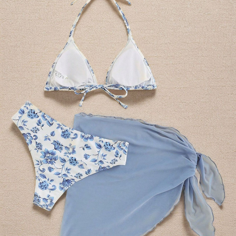 Damen Triangel-Bikini mit floralen Mustern und seitlichem Wickelelement