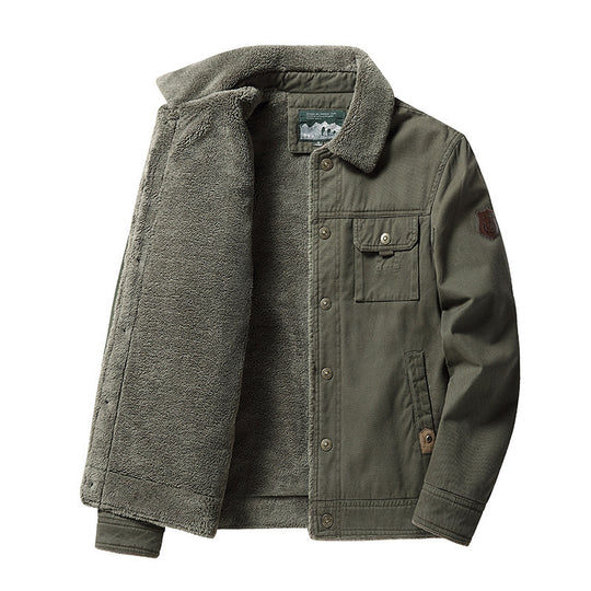 Herren Canvas-Trucker-Overshirt mit durchgehendem Teddyfleece-Innenfutter und Hemdkragen Shop Nory