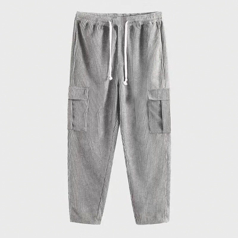 Herren nan Cord-Cargo-Jogginghose mit elastischem Tunnelzugbund, aufgesetzten Klappentaschen und tapered Bein Shop Nory