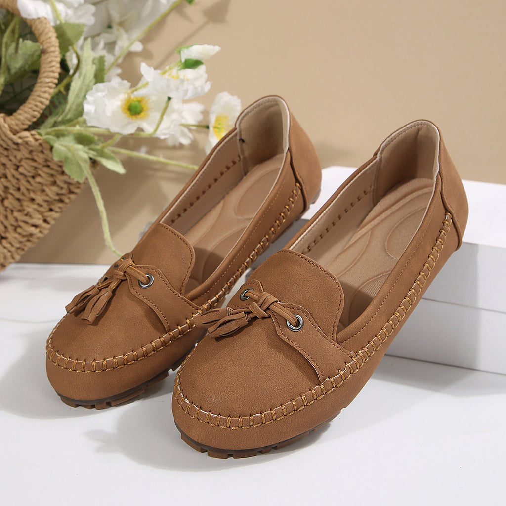Damen bequeme Mokassins mit flexibler Sohle und eleganter Knoten-Applikation