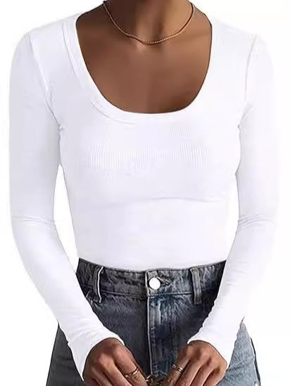 Damen Schmal geschnittenes Langarm-Feinstricktop mit weitem U-Ausschnitt Shop Nory