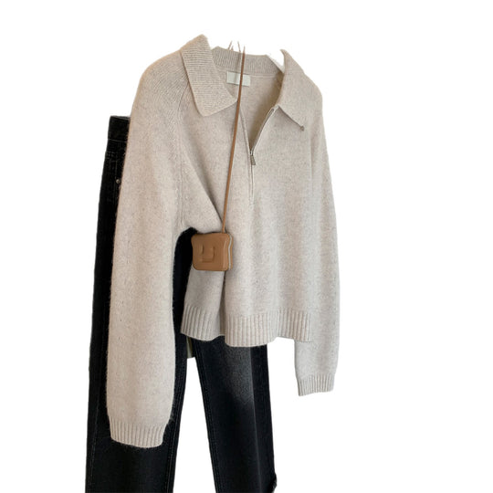 Damen Modischer Pulli mit Stehkragen und Reißverschluss Shop Nory