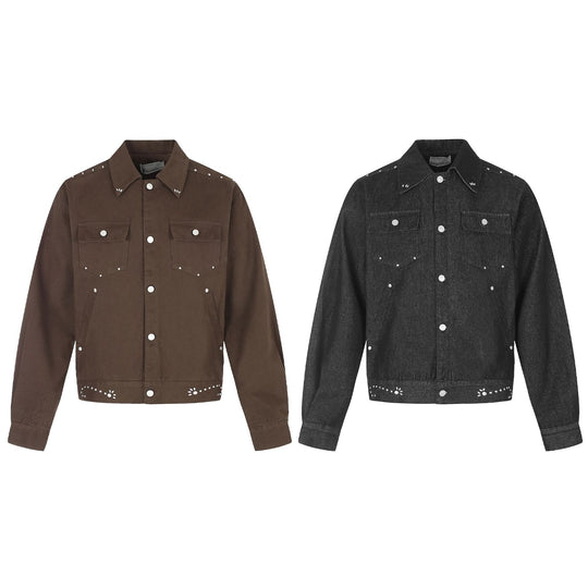 Damen Kurz geschnittene Western-inspirierte Blousonjacke mit Nietenapplikation Shop Nory