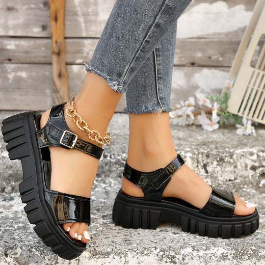 Damen modische Plateau-Sandalen mit verstellbarem Riemen und dämpfender Sohle
